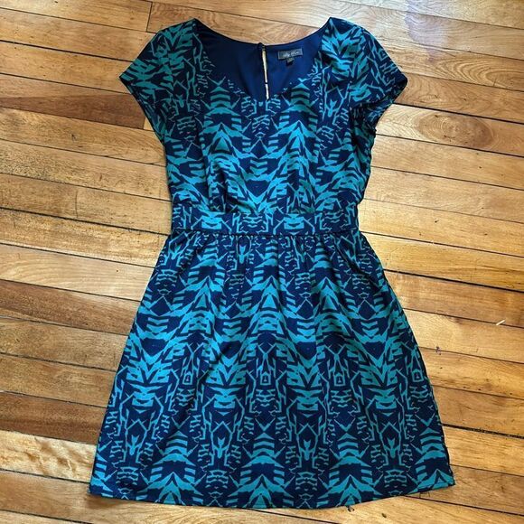 Lily Rose Women’s Dark Teal Patterned Fit and Flare short sleeve dress size XS - Picture 1 of 8